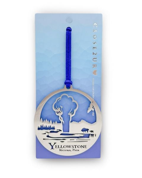 Yellowstone Geyser and Bison Metal Ornament