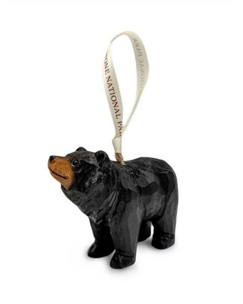 Wood Wolf Ornament with Yellowstone Ribbon