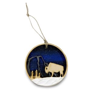 Wooden Bison Night Sky Ornament