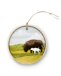 Mamma Bison with White Baby Bison Ornament